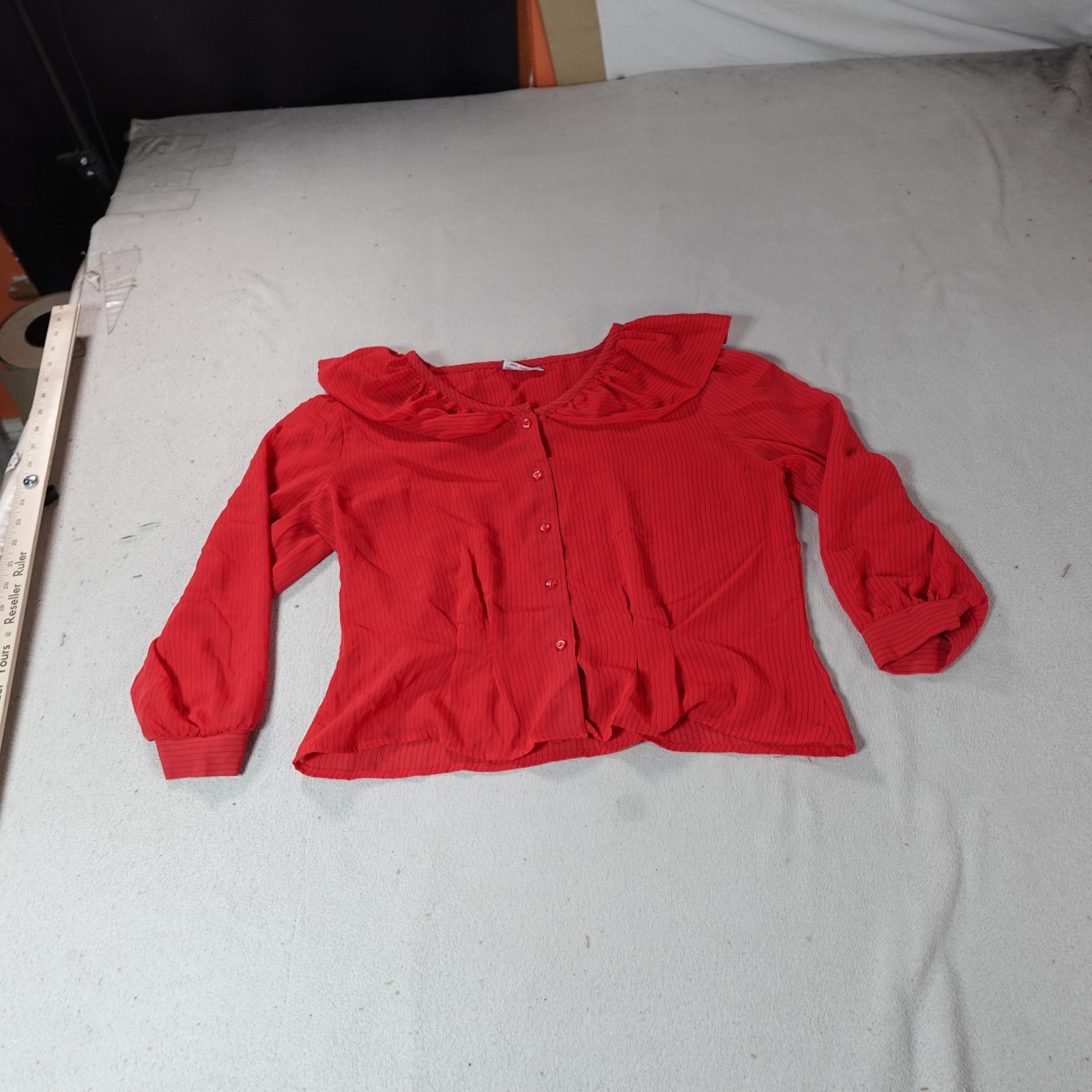 Alan Ruffle Vintage Cheri-Alan Ltd Shirt Womens Large Red Stripe Ruffle Collar ...