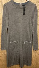 Tahari 100% Extra fine Merino Wool Sweater Dress Zip Pockets NWT Cashfeel US Sm