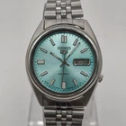Seiko 5 Automatic Blue Men's Vintage Wrist Watch Day Date Stainless Steel Japan