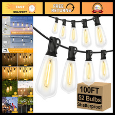 100FT LED Outdoor String Lights - 52 Shatterproof Vintage Edison Bulbs, Waterpro