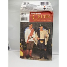 Simplicity 8913 Men's Scottish Costume Sewing Pattern Kilt Spats Drape XS-M