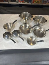 Farberware Vintage Set Of 10 Stainless Steel Aluminum Clad 8 Qt 6 1 Frying Pans