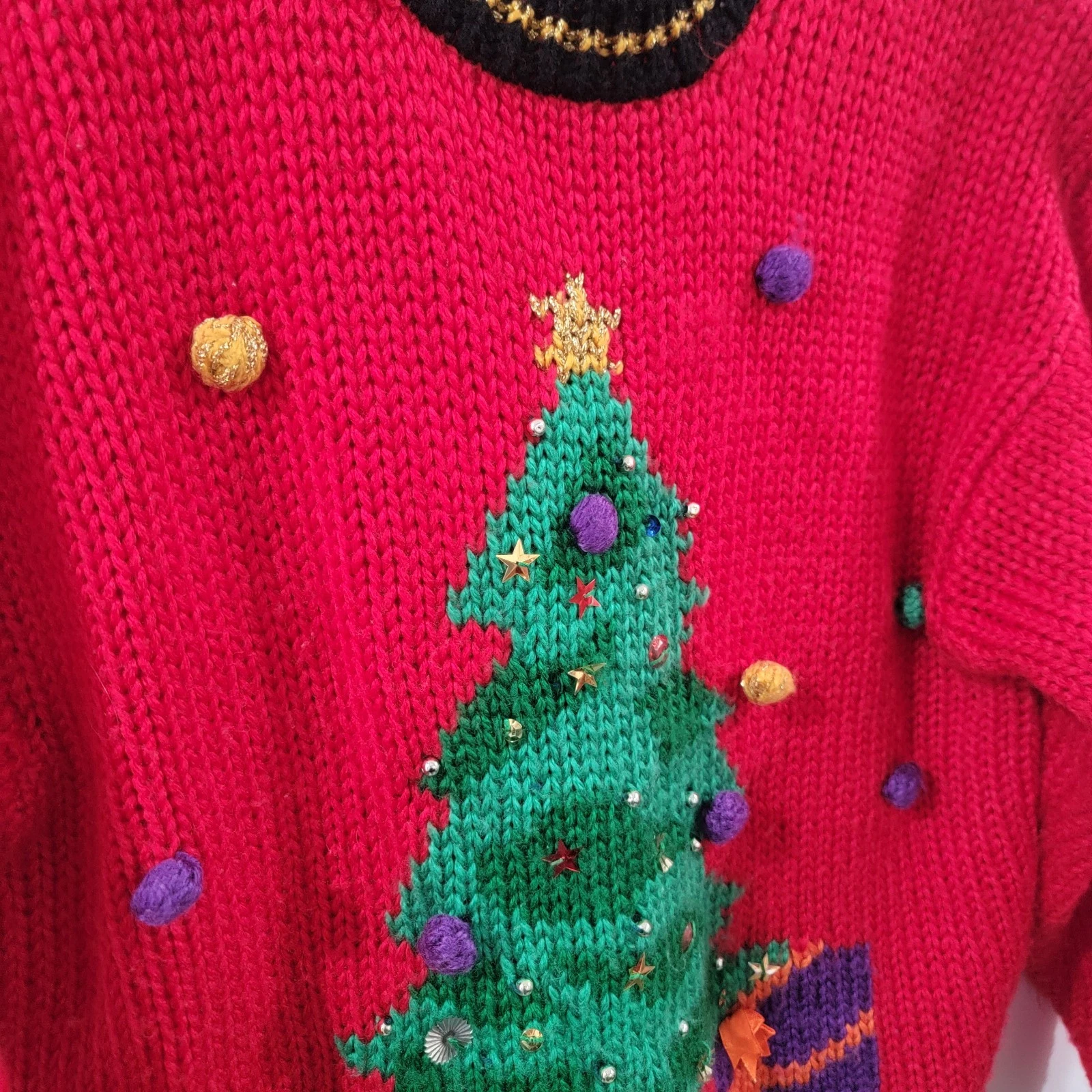 Vintage Far And Near Womens Sweater Size Large Ugly Christmas Tree Beaded