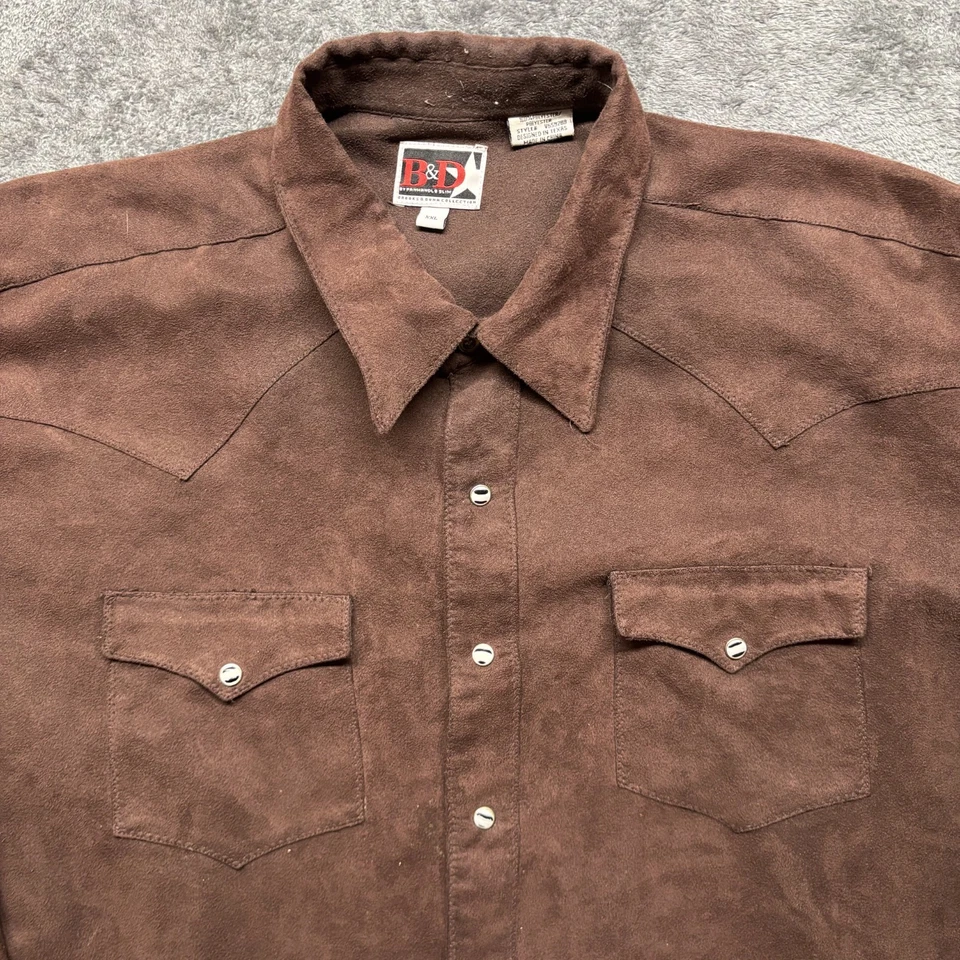 Camisa ajustada vintage Brooks & Dunn Panhandle para hombre XXL marrón gamuza perla a presión años 90 Foto 3 de 4
