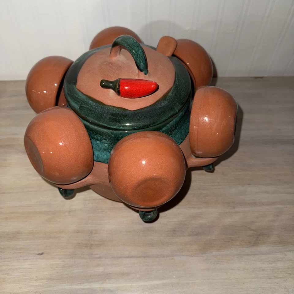 Terrakotta Chili Topf Suppenterrine Jalapeno Deckel 6 Henkel Schüsseln Schöpfkelle