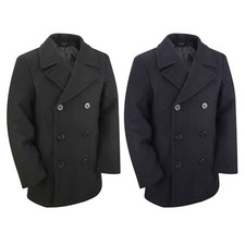 Pea Coat US Navy Military Vintage Style Wool Jacket Classic Dress Suit Black New