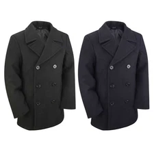 Pea Coat US Navy Military Vintage Style Wool Jacket Classic Dress Suit Black New