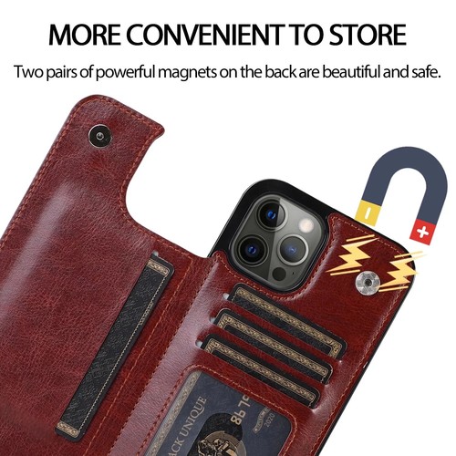 Leather Wallet Back Case for iPhone 12 Pro Max credit ID Card Slots Holder Cover - Bild 65 von 92