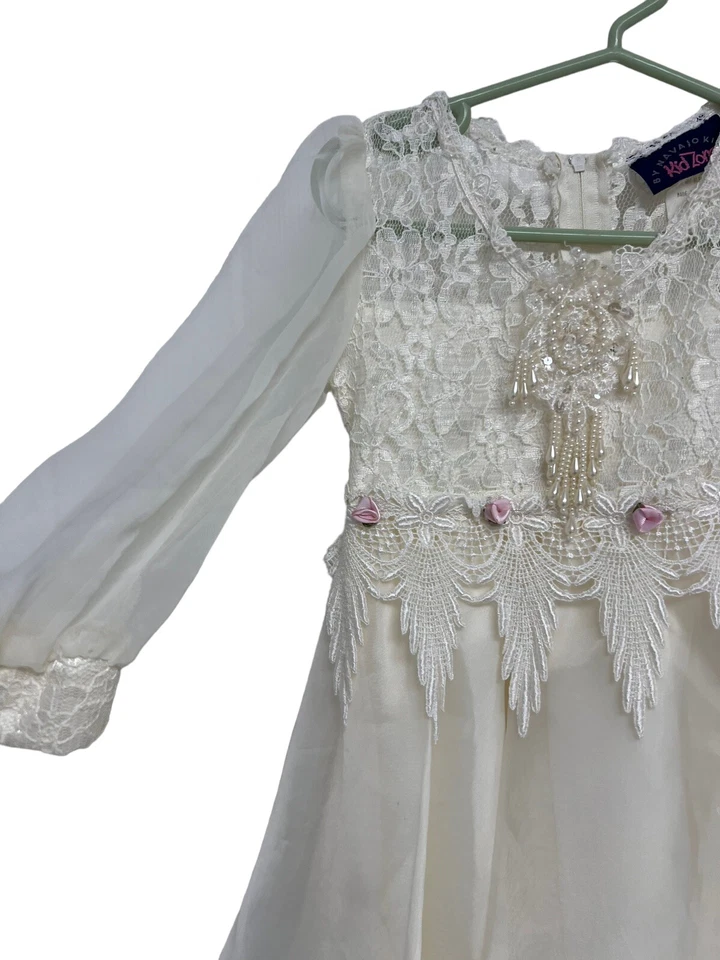 Vestido formal blanco transparente vintage Kid Zone by Navajo para niños y niñas talla 1/2 Foto 3 de 4
