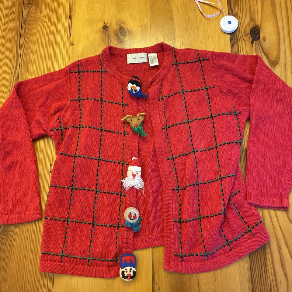 Cárdigan Suéter Navidad Feo Hierba Limón De Colección Para Mujer Mediano Foto 2 de 4