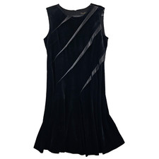 Donna Karan Velvet and Satin Dress 12 Black Back Zip Sleeveless Holiday New