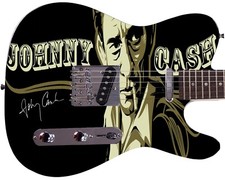 Guitare photo dessin animé dédicacée Johnny Cash 