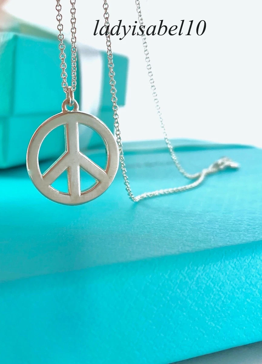 Tiffany Co. Peace Sign Pendant Necklace Love Sterling Silver