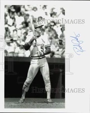 1986 Press Photo St. Louis Cardinals #5 Mike Heath ready to hit the baseball