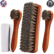 4-Piece Horsehair Shoe Brush Shine Kit, Shoe Polish Kit, Leather Shoes Boot Clea