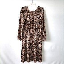Loft Womens Tan Brown Long Sleeve Back Surplice Animal Print Shift Dress Size 4