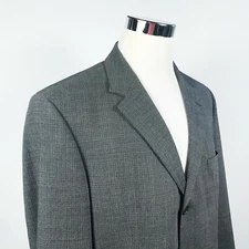 Hugo Boss Mens 44R Einstin US Gray White Textured 100% Wool Three Button Lined