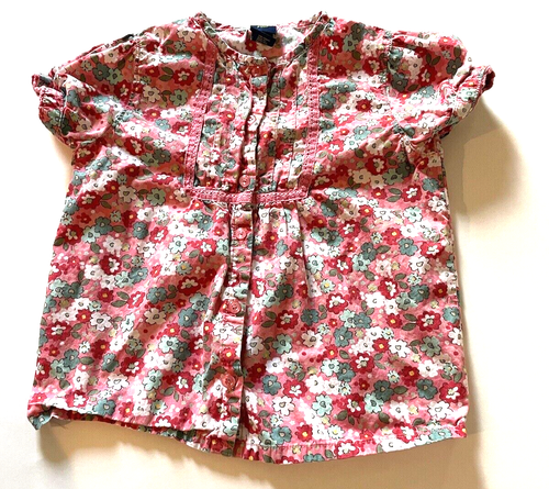 Vintage OshKosh B'gosh Girls Short Sleeve Pink Floral Blouse Size 5 w/ Blue Tag