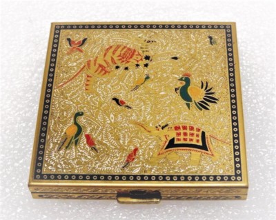 Art Deco Compact Enameled Cloisonne Volupte USA Eastern Asia Indian Art Vintage