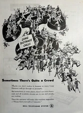 1945 Bell Telephone System Long Distance Calls Quite Crowd AT&T VTG Print Ad