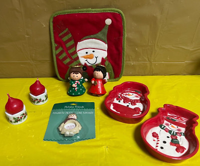 Mr & Mrs Snowman small candy dishes, Angel  S&P, 2 mini candles+