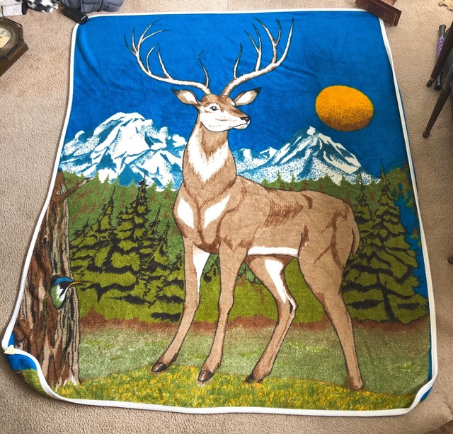Vintage TH Pilar Corbertor Deer Buck Blanket Made in Mexico Reversible