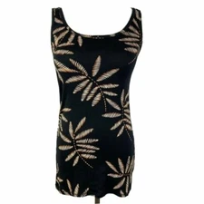 A New Day Black Tan Tropical Leaves Slim Tank Top Women's Small NEW