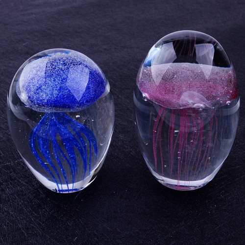 Hand Blown Glass Jellyfish Paperweight Glow In The Dark Crystal Craft