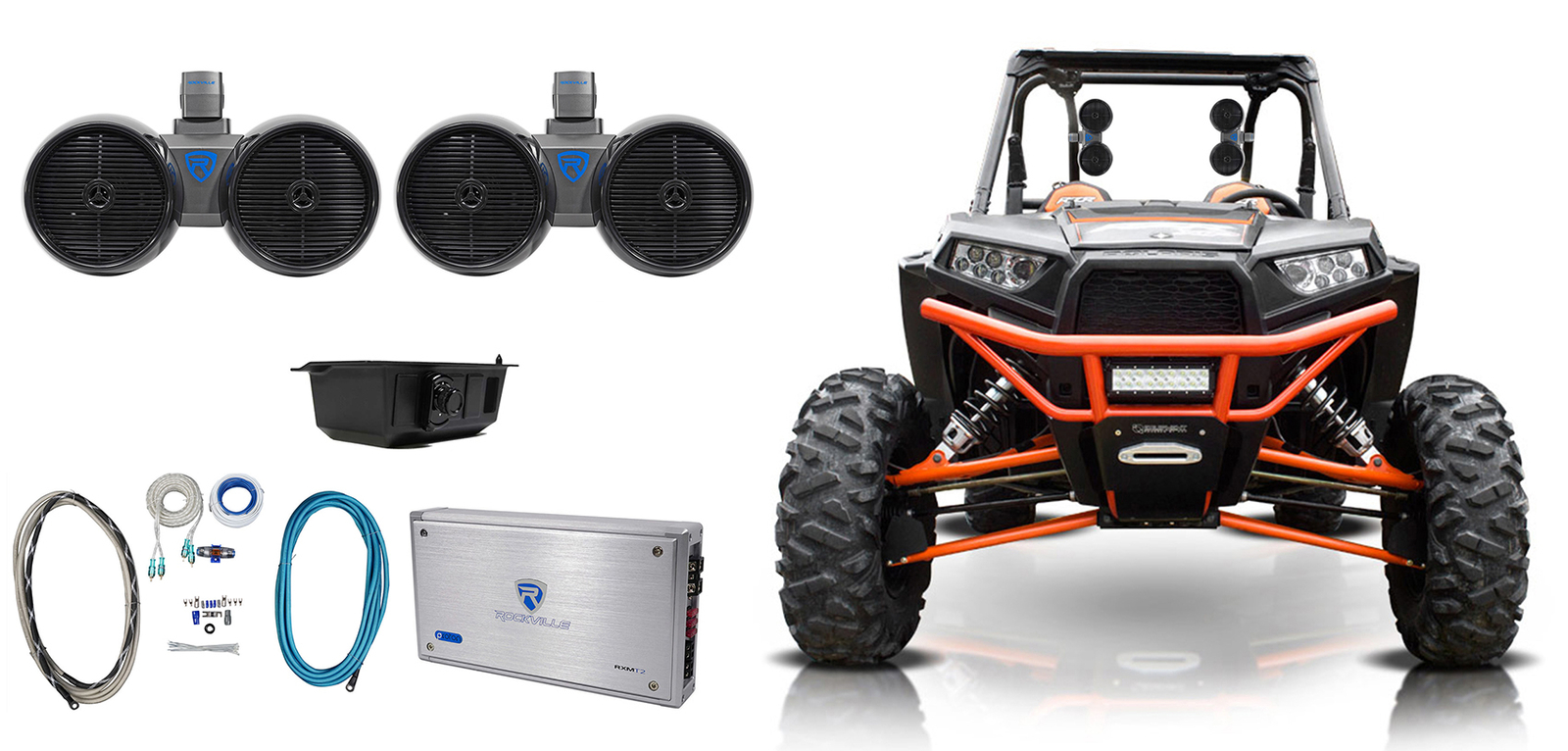 2 Динамика Rockville Dual 8 Усилитель Bluetooth-управление для Polaris RZR JeepATV UTV 72090₽