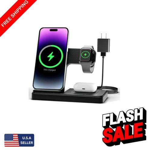 3-in-1 Wireless Charging Station for iPhone, Apple Watch & AirPods - Fast Cha...