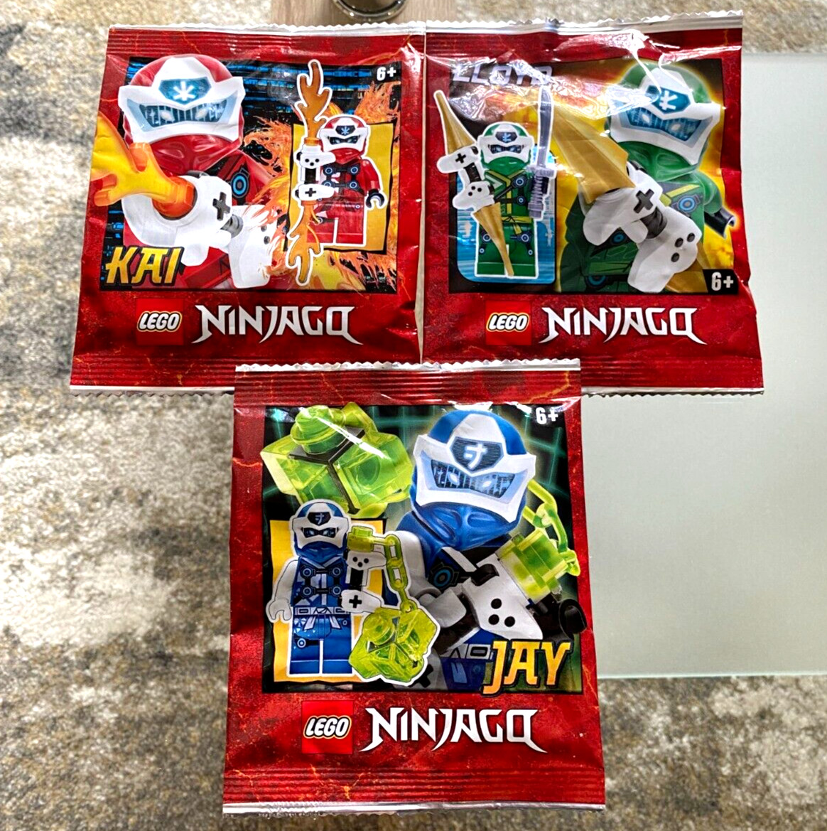 Lego Ninjago Digi Jay, Kai, and Lloyd Collectible Foil Set of 3 - New Sealed!