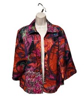 CHICO'S size 3 XL/16 JACKET 3/4 Sleeve Open Front Lined Silk/Cotton X24