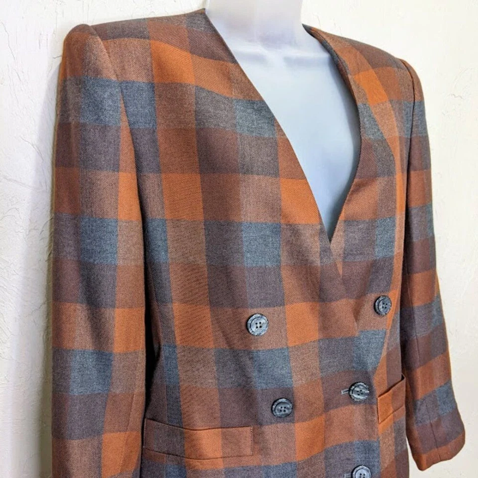 Blazer Vintage Petite Sophisticate Otoño Cuadros Talla 8 Doble Pecho Años 90 Chaqueta Foto 3 de 4
