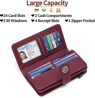 SENDEFN Women's Genuine Leather Wallet - RFID Blocking Wristlet With 24 Card Slots 2 thumbnail image