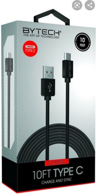 Bytech Flach Stoff Typ C 10ft (3 Meter) Kabel Assistent BY-CP-CA-216-AC schwarz 