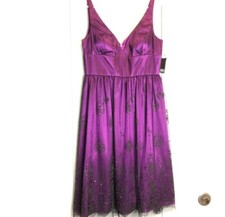 Adrianna Papell Boutique Womens Bridesmaid Dress Purple Lined Embellished 10 New