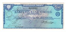 GB TRAVELLER'S CHEQUE £50 Barclays *BAHAMAS* 4c Postage Stamp 1969 Used KA88