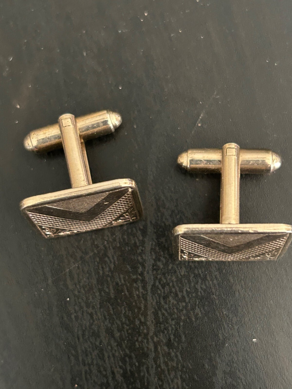 Rectangular Gold-Toned Chevron Pattern Cufflinks … - image 5