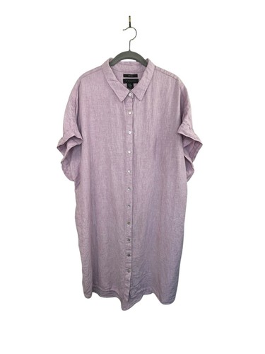 TAHARI Linen Tunic Top Blouse Dress Button Purple Size 2X