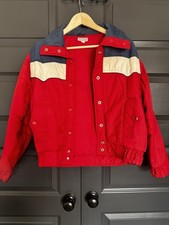 Retro 80s Winter Ski Jacket Youth Medium Snow Coat Red White