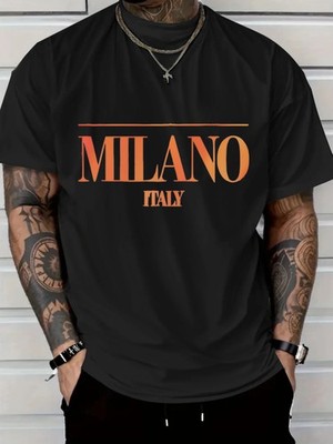 Men's Heavyweight 180g Pure Cotton T-Shirt - Milano Italy Graphic Print Round