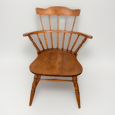 Vintage Swedish Solid Birch Wood Colonial Windsor Captain's Spindle Arm Chair