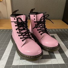 Dr. Martens 1460 Patent Leather Boots Kids Girls Size 2 Pale Pink 8-Eye Shiny
