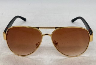 Gucci GG3535 Gold Aviator Sunglasses With Brown Gradient Lenses And Black Arms