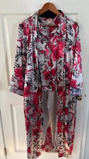 Pantalones de pijama florales SENSARA 3 piezas para mujer, camisa y bata a juego talla mediana