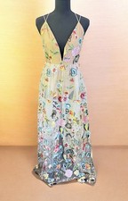 Fashion Nova Beige Sheer Maxi Dress with Multicolor Floral Size S/E033