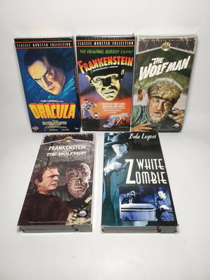 Vtg Lot 5 Classic Horror Monster Collection VHS Dracula Frankenstein Wolfman 