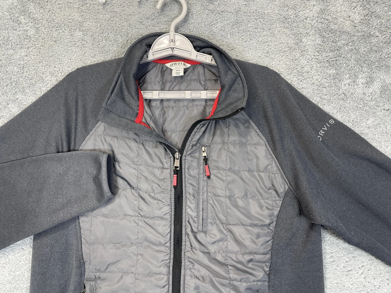 Orvis Jacket Mens Medium Gray Quilted Softshell Full Zip Insulated Hiking