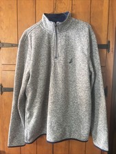 Nautica Men's Stone Grey Quarter-Zip Fleece Pullover Sweater L NWT