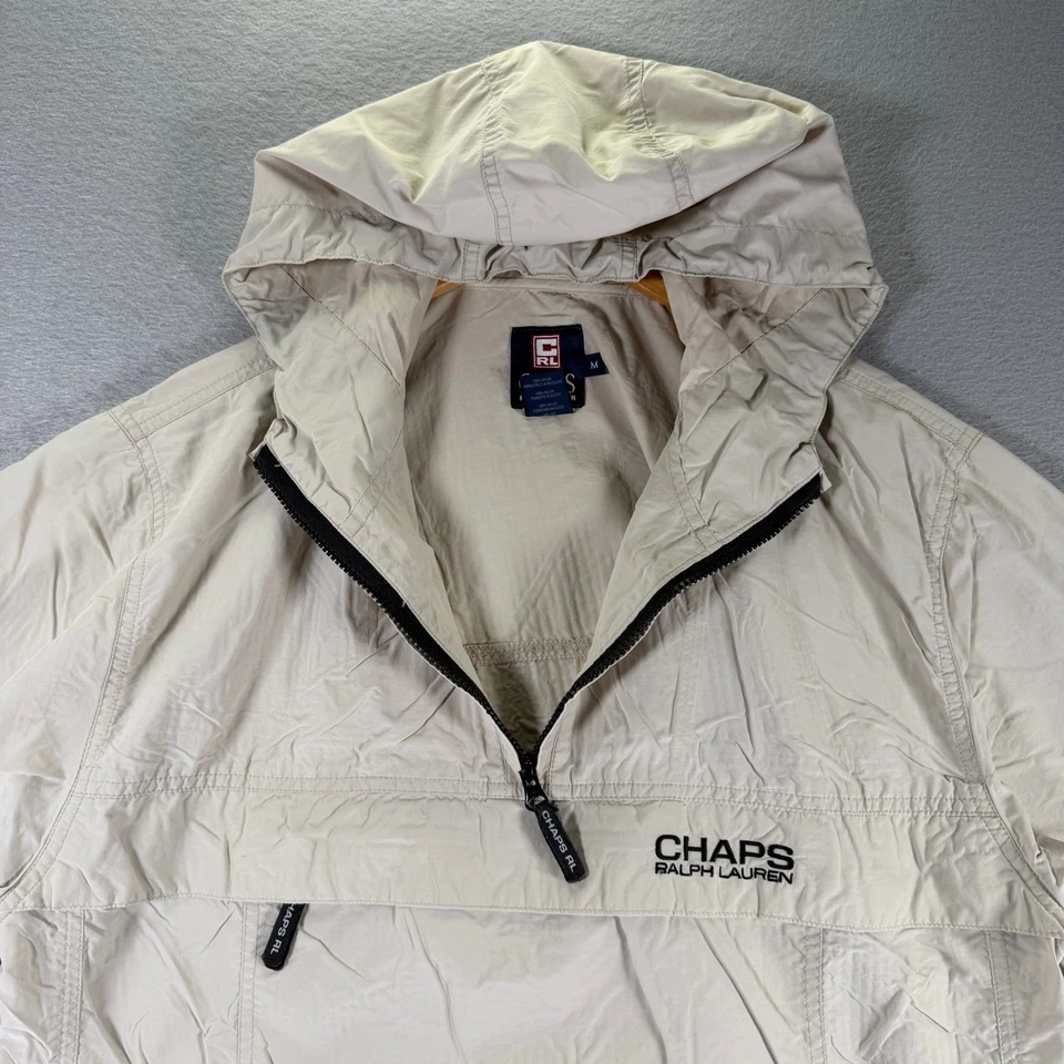 Chaps Ralph Lauren Pullover Anorak Jacket Mens Beige Hooded Windbreaker - Image 4 of 4